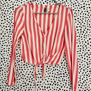 Pink striped knot-tie crop top